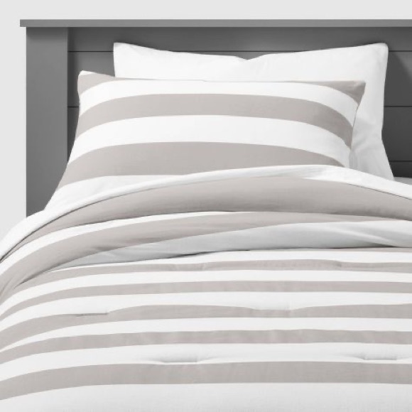Rugby Striped Duvet Cover - Pillowfort™ Twin Gray NEW - Picture 3 of 8